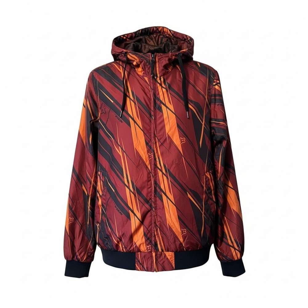 Fox Racing Mens‎ Small Windbreaker Jacket Maroon Orange Graphic Full Zip Hoodie